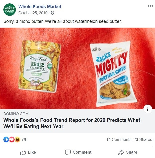 Brand voice examples: Whole Foods Market's Facebook post
