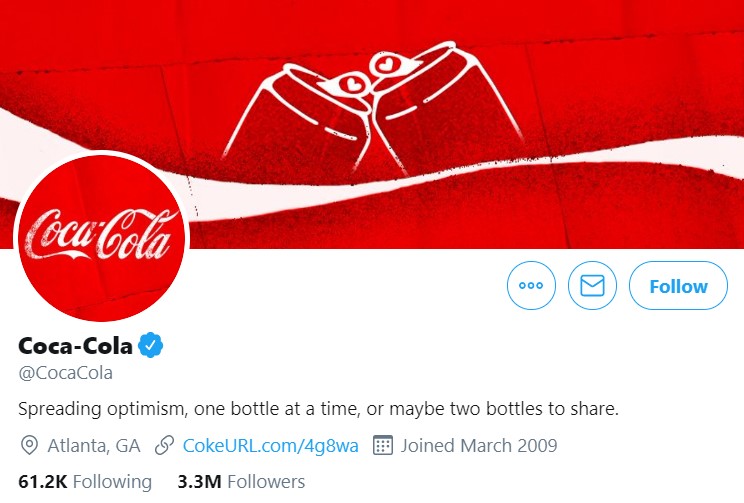 Brand voice guidelines: Coca Cola's Twitter profile